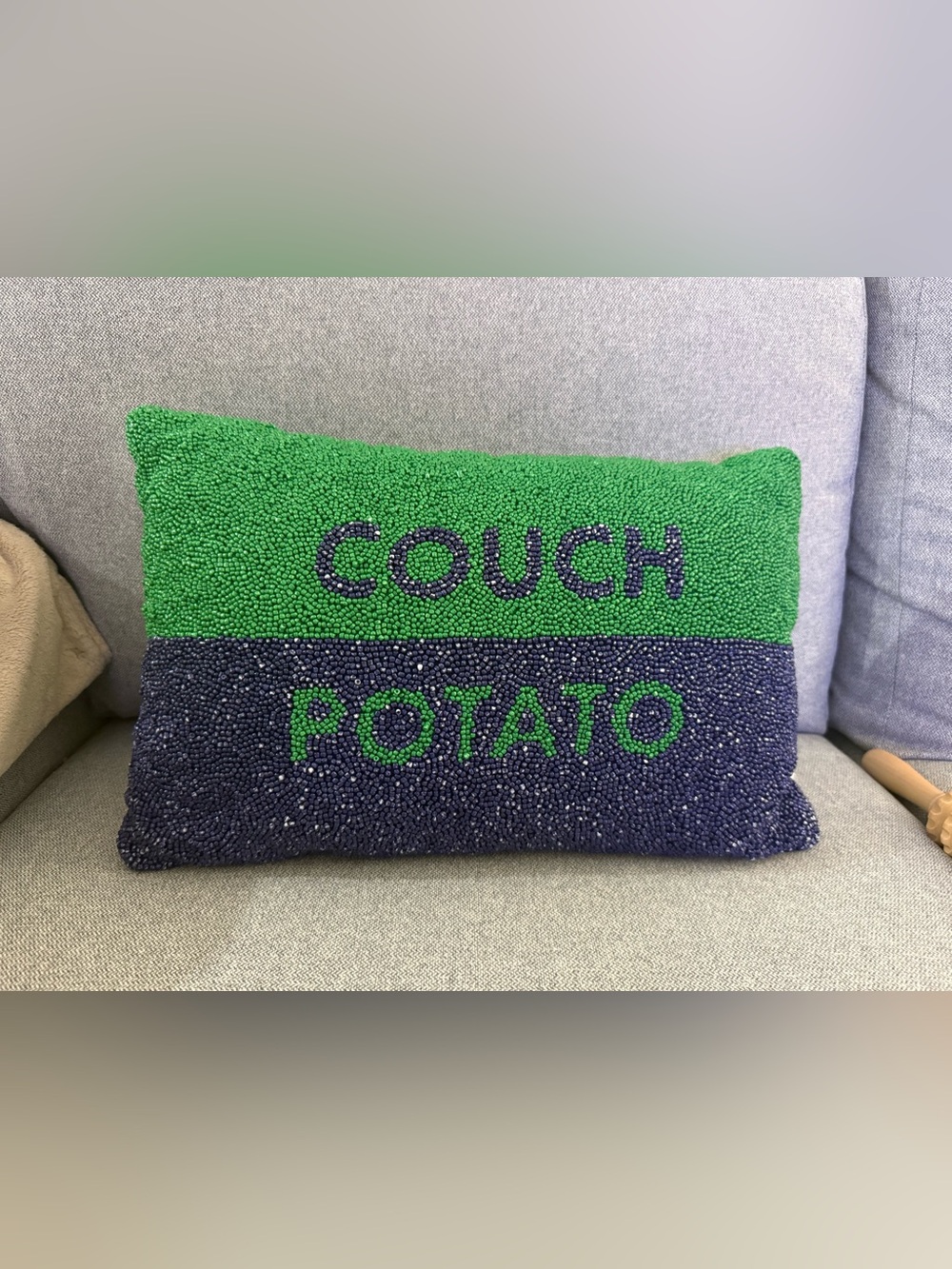 Kate Spade & Target Couch Potato Decorative Pillow Green Blue Beaded